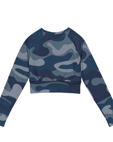 "Flourish." Recycled Long-Sleeve Crop Top - Blue Camoflauge - The Flourish Shop