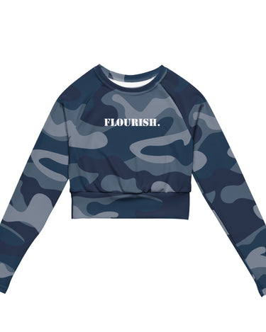 "Flourish." Recycled Long-Sleeve Crop Top - Blue Camoflauge - The Flourish Shop