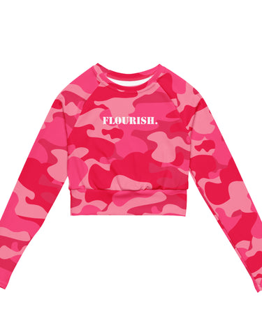 "Flourish." Recycled Long-Sleeve Crop Top - Pink Camouflage - The Flourish Shop