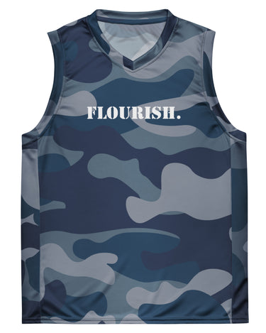 Flourish. Recycled Unisex Basketball Jersey - Blue Camoflauge - The Flourish Shop