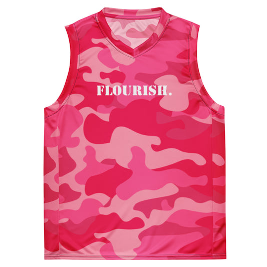 Flourish. Recycled Unisex Basketball Jersey - Pink Camoflauge