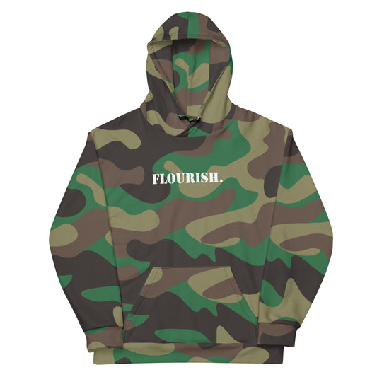"Flourish." Unisex Hoodie - Green Camouflage