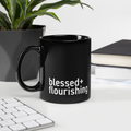 "Blessed + Flourishing" Black Glossy Mug - The Flourish Shop