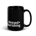 "Blessed + Flourishing" Black Glossy Mug - The Flourish Shop