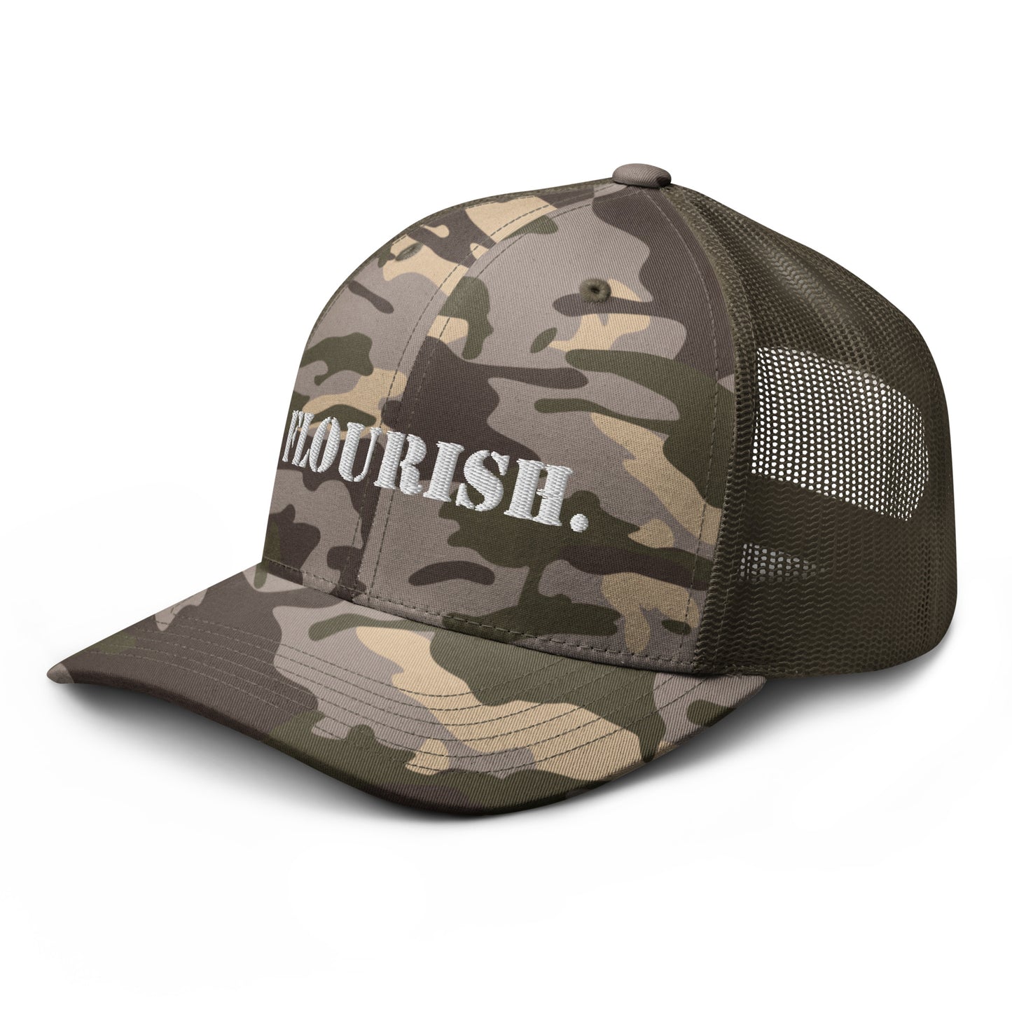 "Flourish." Camouflage Trucker Hat