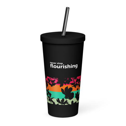 "Forever Flourishing" Beachcomber Insulated Tumbler with a Straw - Black