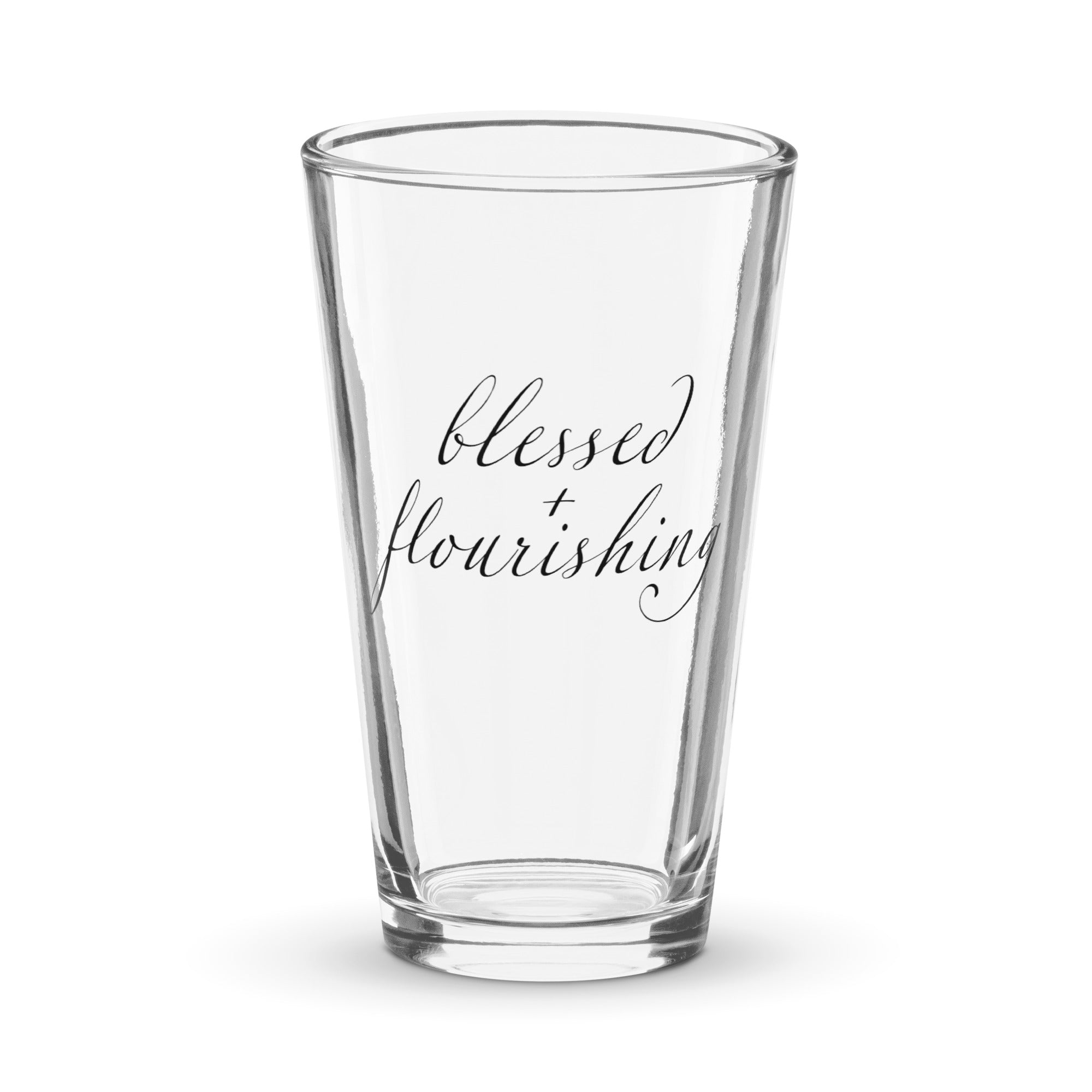 "Blessed + Flourishing" Shaker Pint Glass - The Flourish Shop