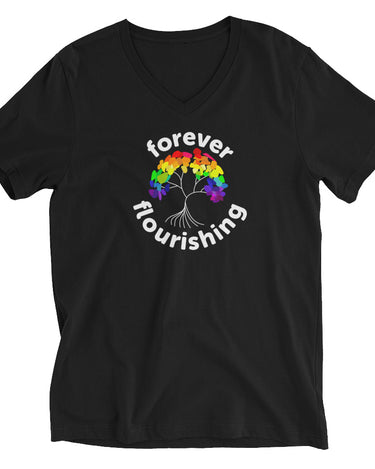 "Forever Flourishing" Tree of Life Unisex Short Sleeve V-Neck T-Shirt - Black - The Flourish Shop